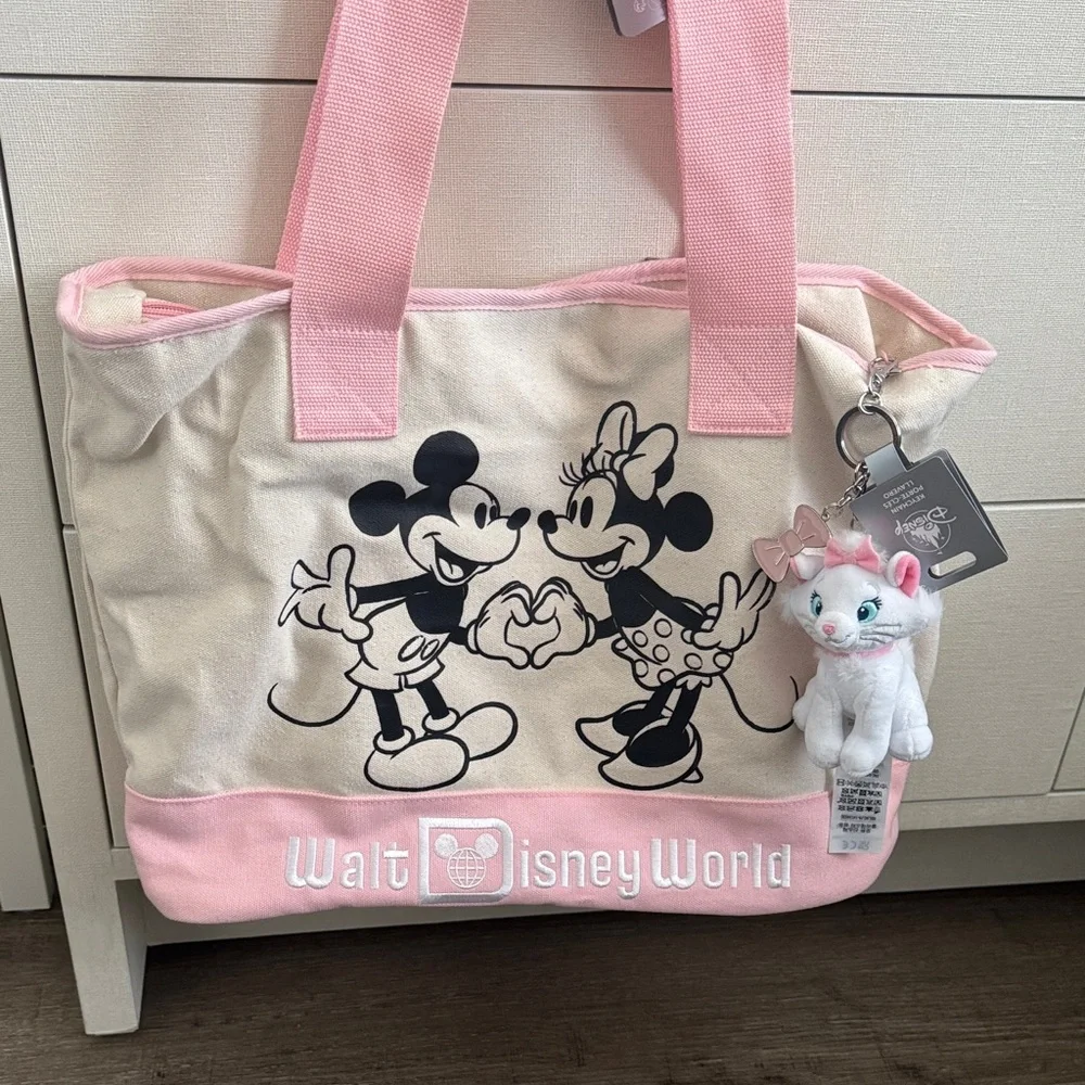 Disney Cream and Pink Mickey & Minnie Canvas Tote - Picture 1 of 10